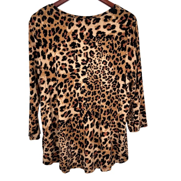 JM Collection Sz XL Leopard Print Brown Stretchy Blouse Shirt Top Lounge Cozy - Picture 8 of 8